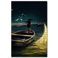 Cakapuzzle Deniz Sandalda Keman Çalan Kız ve Sudan Çıkan Ay 120 Parça Puzzle