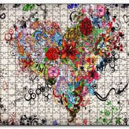 Cakapuzzle Desenler ve Çiçeklerden Kalp Figürü Görseli Mdf 255 Parça Puzzle