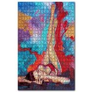 Cakapuzzle Dinlenen Kadın Yağlı Boya Resmi Kırmızı Mavi Renk 120 Parça Puzzle