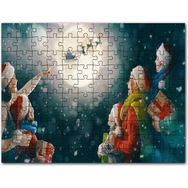 Cakapuzzle Dolunayda Noel Baba ve Geyiklerini İzleyenler Mdf 120 Parça Puzzle