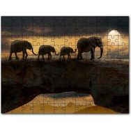 Cakapuzzle Dolunayda Yürüyen Fil Ailesi ve Bulutlar Mdf 1000 Parça Puzzle