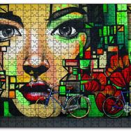 Cakapuzzle Duvar Boyama Kadın Portre ve Bisikletler Mdf 1000 Parça Puzzle