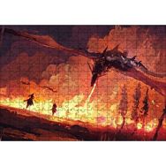 Cakapuzzle Ejderha Aleviyle Yanan Orman ve Savaşçılar Mdf 255 Parça Puzzle