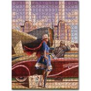 Cakapuzzle Eski Uçak Araba ve Mavi Elbiseli Kadın 1000 Parça Puzzle