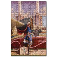 Cakapuzzle Eski Uçak Araba ve Mavi Elbiseli Kadın Ahşap 255 Parça Puzzle