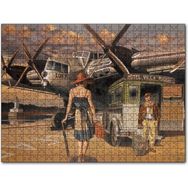 Cakapuzzle Eski Uçak Deniz Feneri ve Genç Kadın Yolcu 120 Parça Puzzle