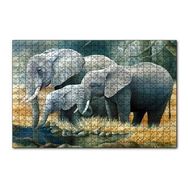 Cakapuzzle Fil Ailesi Su Kenarında Dijital Çizim 120 Parça Ahşap Puzzle