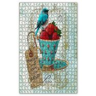 Cakapuzzle Fincanda Çilekler ve Kuş Vintage Ahşap 1000 Parça Puzzle