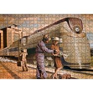 Cakapuzzle Fütüristik Tren ve Eski Kıyafetli Yolcular 120 Parça Ahşap Puzzle