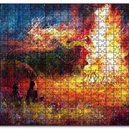 Cakapuzzle Gece Ormanda Kamp Ateşi ve Yüksek Alevler Mdf 120 Parça Puzzle