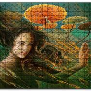 Cakapuzzle Genç Kadın ve Dev Yapraklar Yağlıboya Efekt Mdf 120 Parça Puzzle
