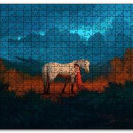 Cakapuzzle Genç Kız Beyaz At ve Bulutlu Gökler Mdf 120 Parça Puzzle
