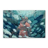 Cakapuzzle Giysisi ve Zıpkınıyla Balıklar Arasındaki Dalgıç 120 Parça Ahşap Puzzle
