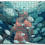 Cakapuzzle Giysisi ve Zıpkınıyla Balıklar Arasındaki Dalgıç Mdf 120 Parça Puzzle