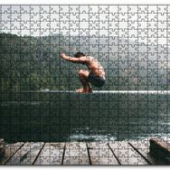 Cakapuzzle Göl Orman İskele ve Atlayış Yapan Adam Mdf 120 Parça Puzzle