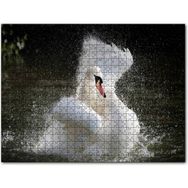 Cakapuzzle Gölde Kanatlarını Temizleyen Beyaz Kuğu Mdf 120 Parça Puzzle