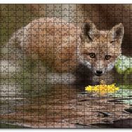 Cakapuzzle Göldeki Sarı Çiçeği İzleyen Yavru Tilki Mdf 1000 Parça Puzzle