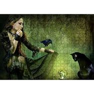 Cakapuzzle Gotik Kız Kara Kedi Karga ve Cam Küre 120 Parça Ahşap Puzzle