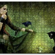 Cakapuzzle Gotik Kız Kara Kedi Karga ve Cam Küre Mdf 120 Parça Puzzle