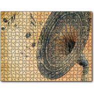 Cakapuzzle Gramofon ve Notalar Sarı Eskitme Arkaplan Mdf 1000 Parça Puzzle