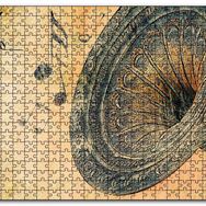 Cakapuzzle Gramofon ve Notalar Sarı Eskitme Arkaplan Mdf 500 Parça Puzzle