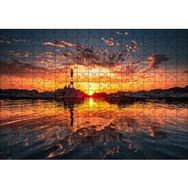 Cakapuzzle Günbatımı Deniz Feneri Kayalıklar ve Bulutlar 120 Parça Ahşap Puzzle