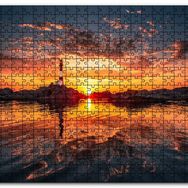 Cakapuzzle Günbatımı Deniz Feneri Kayalıklar ve Bulutlar Mdf 1000 Parça Puzzle