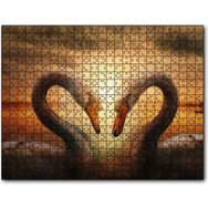 Cakapuzzle Günbatımı Göl Kuğular Kalp Mdf 500 Parça Puzzle
