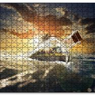 Cakapuzzle Günbatımı Okyanus Şişe Yengeç ve Kumsal Evi Mdf 1000 Parça Puzzle