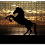 Cakapuzzle Günbatımı Şahlanmış At Silüeti Mdf 120 Parça Puzzle