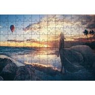 Cakapuzzle Günbatımı Sıcak Hava Balonu Sahil ve Kadın Mdf 120 Parça Puzzle