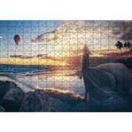 Cakapuzzle Günbatımı Sıcak Hava Balonu Sahil ve Kadın Mdf 255 Parça Puzzle