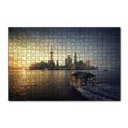 Cakapuzzle Günbatımı Yüzen Ev ve Gökdelenler 120 Parça Ahşap Puzzle
