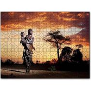 Cakapuzzle Günbatımında Bulutlar ve Çocuğuyla Bir Afrika Kadını 120 Parça Puzzle