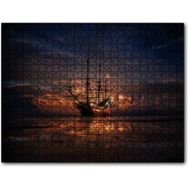 Cakapuzzle Günbatımında Dev Kalyon ve Kızıl Mor Bulutlar Mdf 120 Parça Puzzle