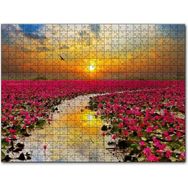 Cakapuzzle Günbatımında Gölde Pembe Çiçekler Mdf 255 Parça Puzzle