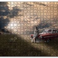 Cakapuzzle Günbatımında Kız Araba Kuzu ve Bulutlu Gökler Mdf 120 Parça Puzzle