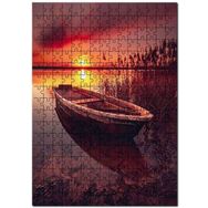 Cakapuzzle Günbatımında Kızıl Gökler ve Göldeki Sandal Mdf 500 Parça Puzzle