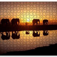 Cakapuzzle Günbatımında Nehir Kenarındaki Fil Ailesi Mdf 255 Parça Puzzle