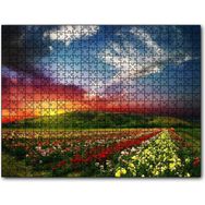 Cakapuzzle Günbatımında Tepeler ve Rengarenk Çiçekler Mdf 1000 Parça Puzzle