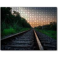 Cakapuzzle Günbatımında Tren Rayları ve Turuncu Gökler Mdf 500 Parça Puzzle