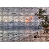Cakapuzzle Gündoğumu Issız Kumsal Palmiyeler ve Bulutlar Mdf 1000 Parça Puzzle