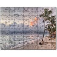Cakapuzzle Gündoğumu Issız Kumsal Palmiyeler ve Bulutlar Mdf 255 Parça Puzzle