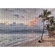 Cakapuzzle Gündoğumu Issız Kumsal Palmiyeler ve Bulutlar Mdf 500 Parça Puzzle