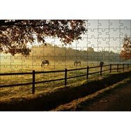 Cakapuzzle Gündoğumunda Sisler ve Otlayan Atlar 120 Parça Ahşap Puzzle