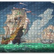 Cakapuzzle Haçlı Gemileri Dalgalı Deniz ve Bulutlu Gökler Mdf 120 Parça Puzzle
