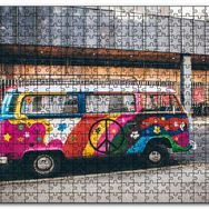 Cakapuzzle Hippi Tarzı Süslenmiş Volkswagen Minibüs Mdf 120 Parça Puzzle