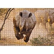 Cakapuzzle Hücum Halindeki Gergedan ve Arkada Ailesi 120 Parça Ahşap Puzzle