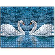 Cakapuzzle Iki Beyaz Kuğu Kalp Şekli 500 Parça Yapboz Mdf Puzzle