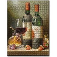 Cakapuzzle Iki Şişe Yıllanmış Şarap, Kadeh, Ekmek ve Meyveler 120 Parça Puzzle